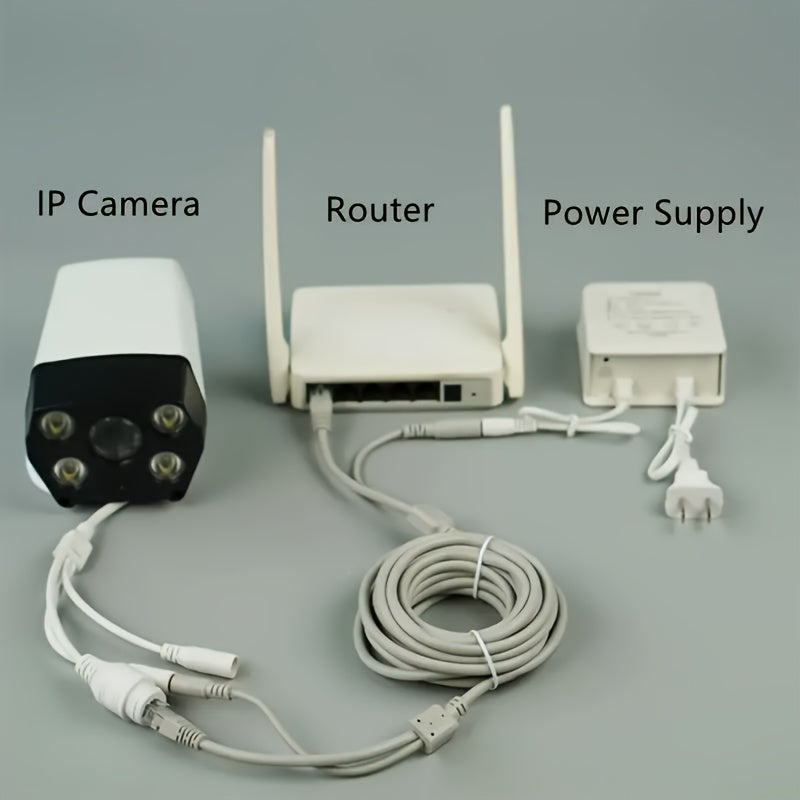 Cable Ethernet CCTV de cobre puro con conector RJ45 y alimentación DC, 10M 20M gris