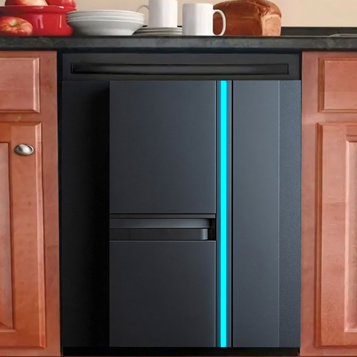 Cubierta de imán para lavavajillas negro, panel metálico resistente al agua y al calor, decal 58.5x65 cm