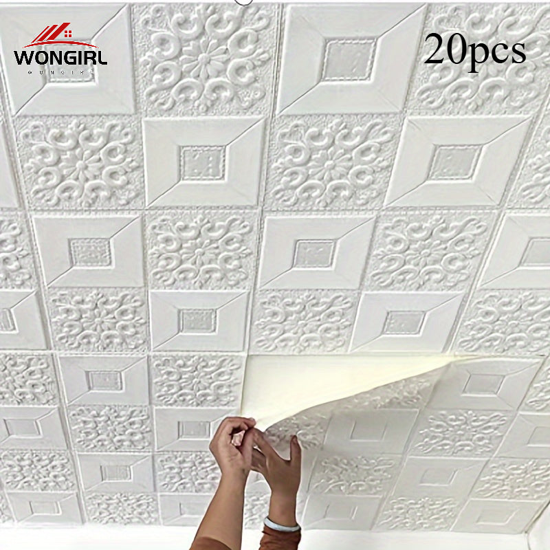 20pcs Waterproof 3D Foam Wall Tile Stickers Self-Adhesive Home Decor for Kitchen Bathroom Living Room