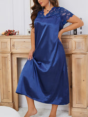 Plus Size Womens Red Lace Trim Sleepshirt Nightgown Long Sleeve All-Season Sleepwear