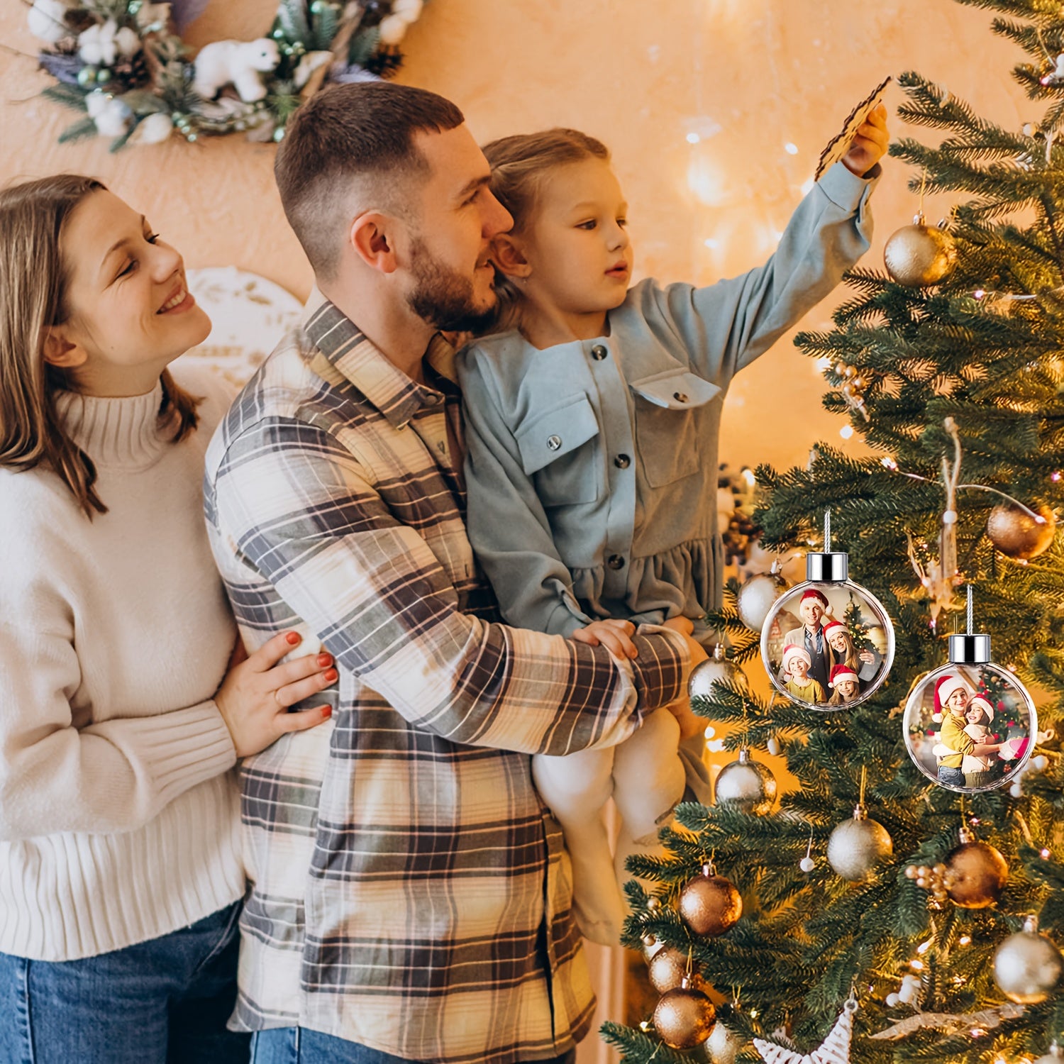 Personalized Photo Ornament for Christmas Tree Plastic Hanging Picture Sphere Holiday Decor Gift