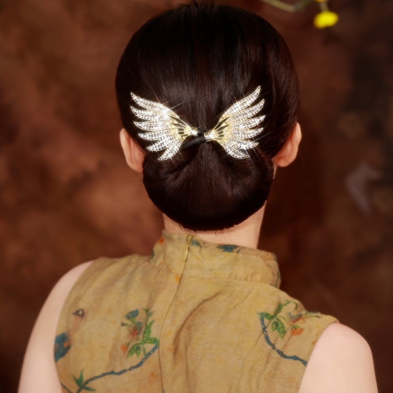 Sparkling Rhinestone Wing Hair Bun Maker Clip for Women Elegant Twist Accessory