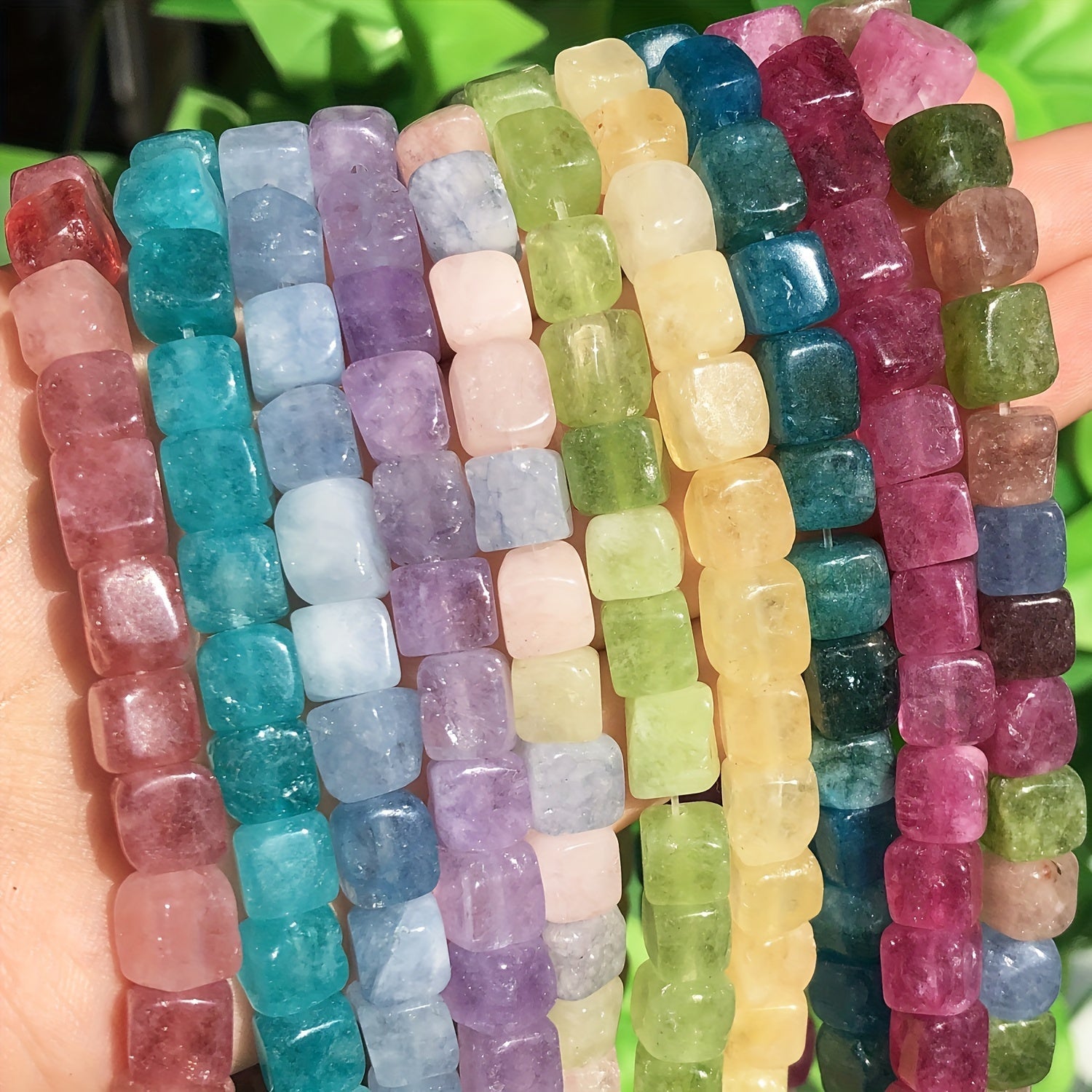 48 Natural Stone Beads 8mm Square Loose Faux Gemstone Beads for Jewelry Making Pack of 48