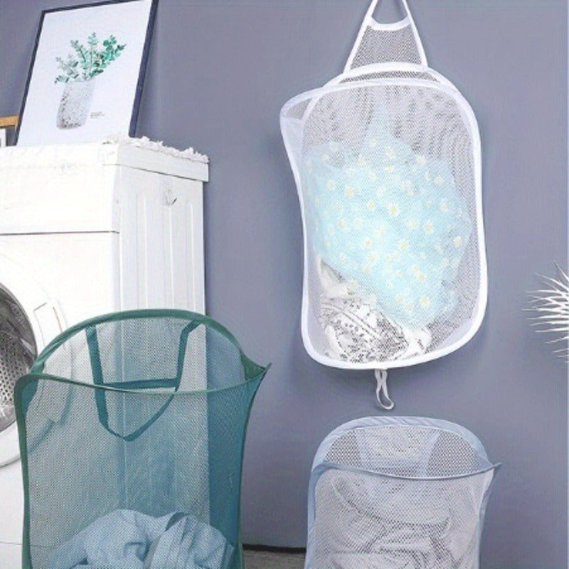 Foldable Mesh Laundry Basket Wall Mount for Travel Camping Bathroom Storage