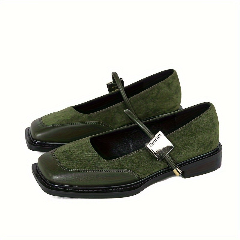 Women’s Faux Leather Mary Jane Flats Square Toe Lace-Up Shoes for Office and Casual Wear