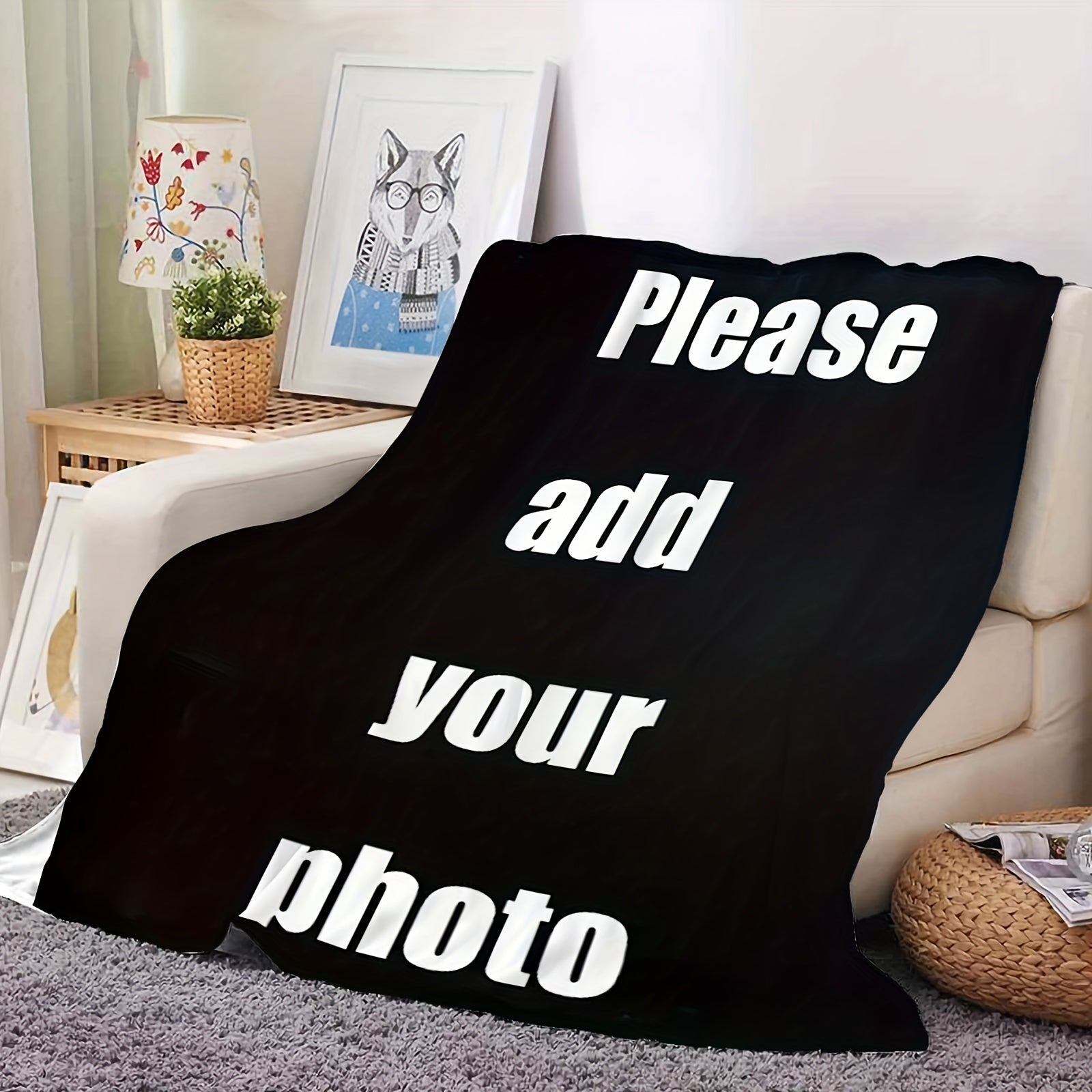Polyester Knit Bed Blanket with Digital Print All-Season Flannel Texture Personalized for Relaxing or Cooling