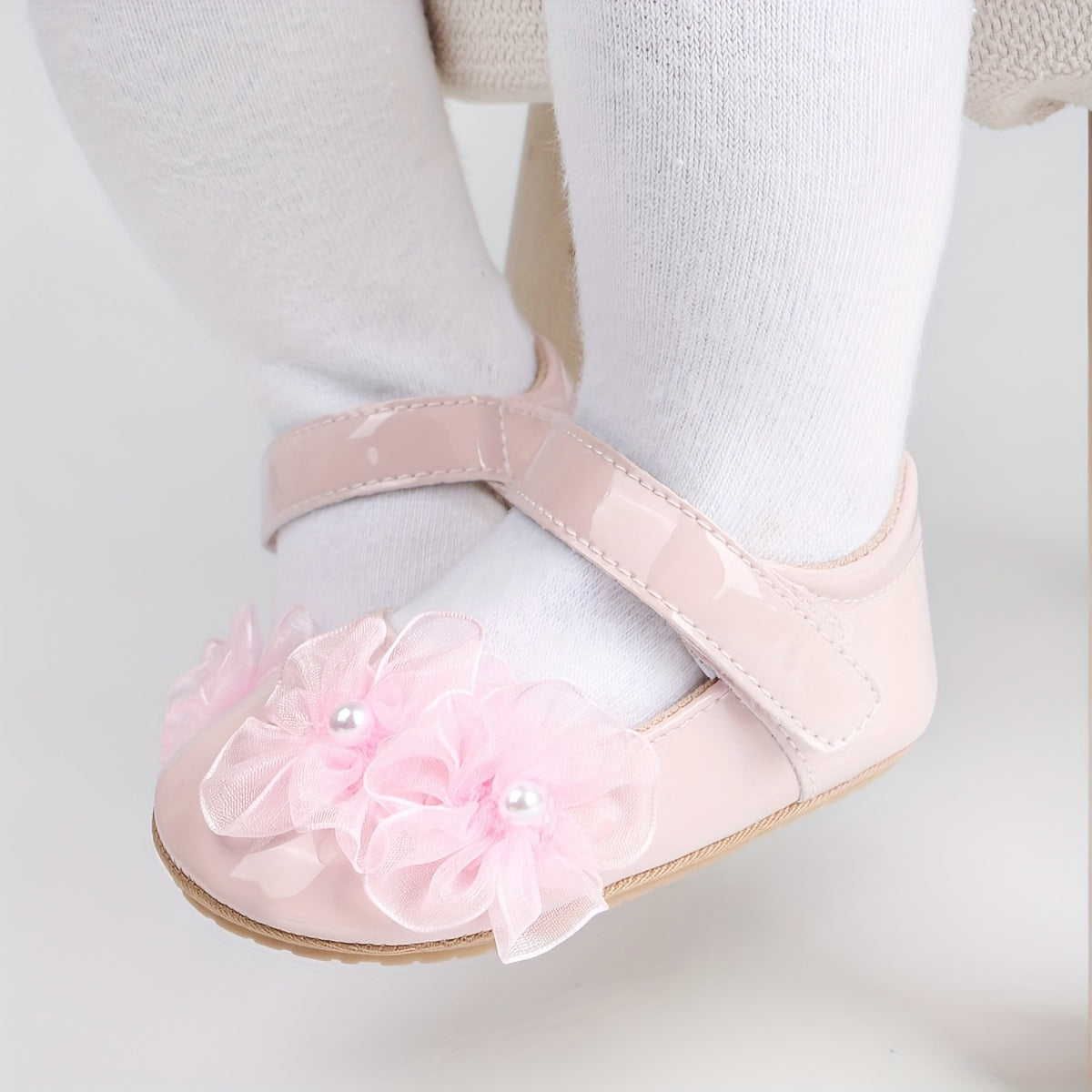 Bolalar qizlar uchun Mary Jane flats, gullar bilan bezatilgan, bahor va kuz uchun