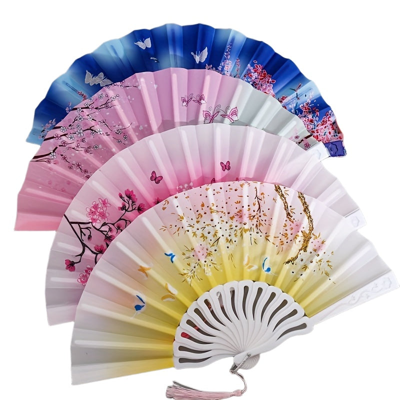 Set of 12 Vintage Floral Fabric Handheld Fans for Dance Performances Photoshoots and Summer Cooling