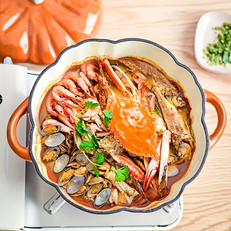 Pumpkin shaklidagi emal qoplangan quyma temir pishirish qozoni - Induksiya va gaz plitalari uchun ko'p funksiyali sho'rva qozoni, uy oshxonasi uchun mukammal, elektr energiyasi talab qilinmaydi