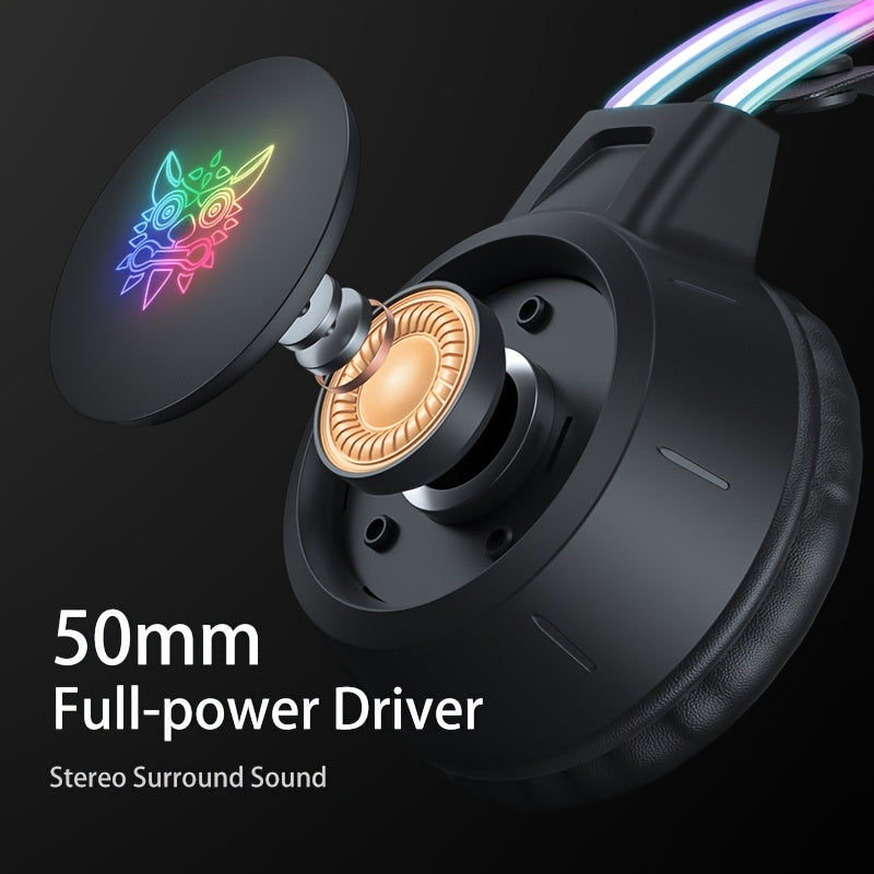 RGB Gaming Headset Noise Cancelling Surround Sound Wired with Detachable Microphone for PC and Laptop