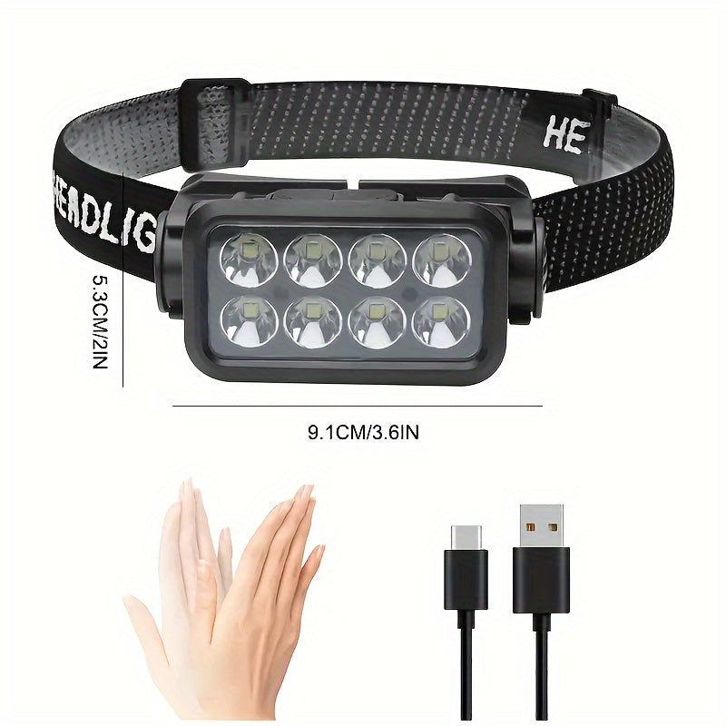 LED Headlamp with 6 Bright Modes Rechargeable USB Adjustable for Outdoor Activities