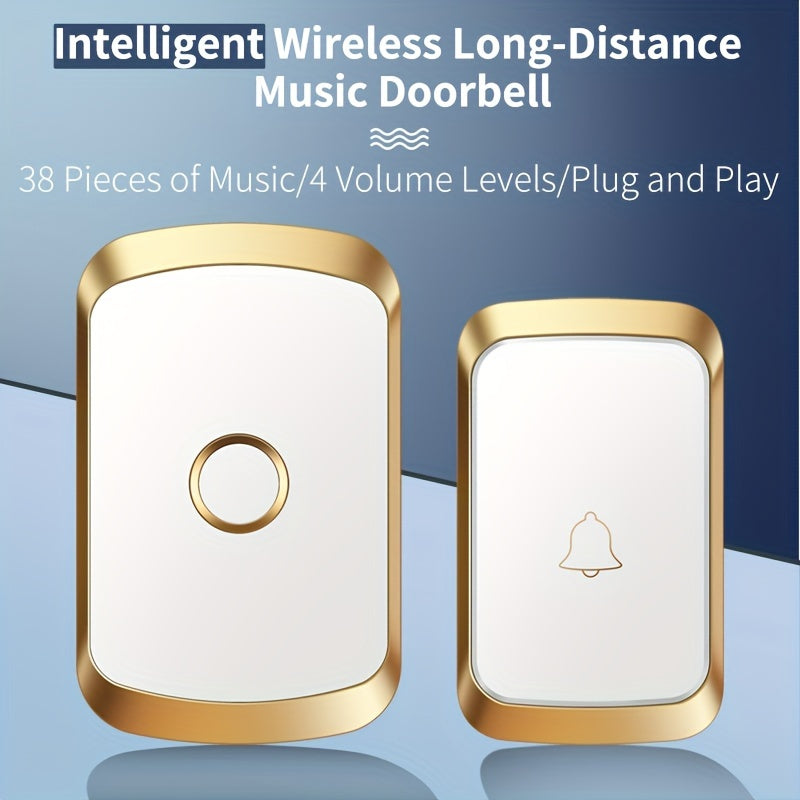Wireless Doorbell Set with 60 Melodies LED Flashlight 300m Range EU Plug
