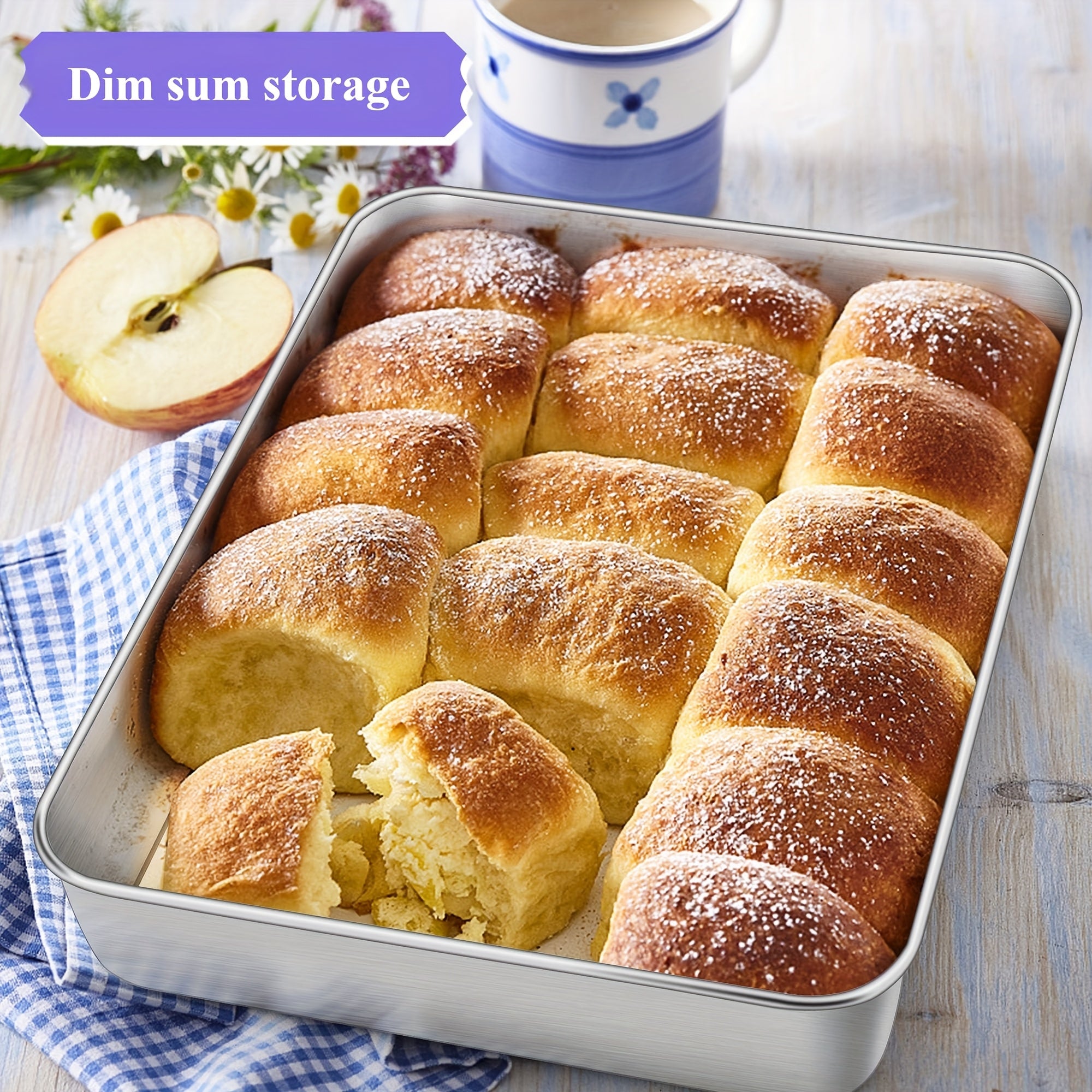 Stainless Steel Food Storage Set with Clear Lids Large Square Containers for Meat Fruits Veggies Camping Home Use