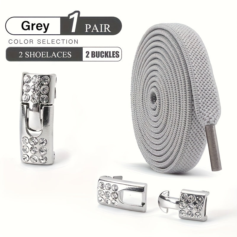 Unisex Elastic Flat Shoelaces No Tie Metal Buckles for Sneakers Sports Shoes