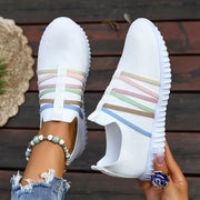 Women Casual Slip-On Sneakers White Fabric Low Top All-Season Comfort