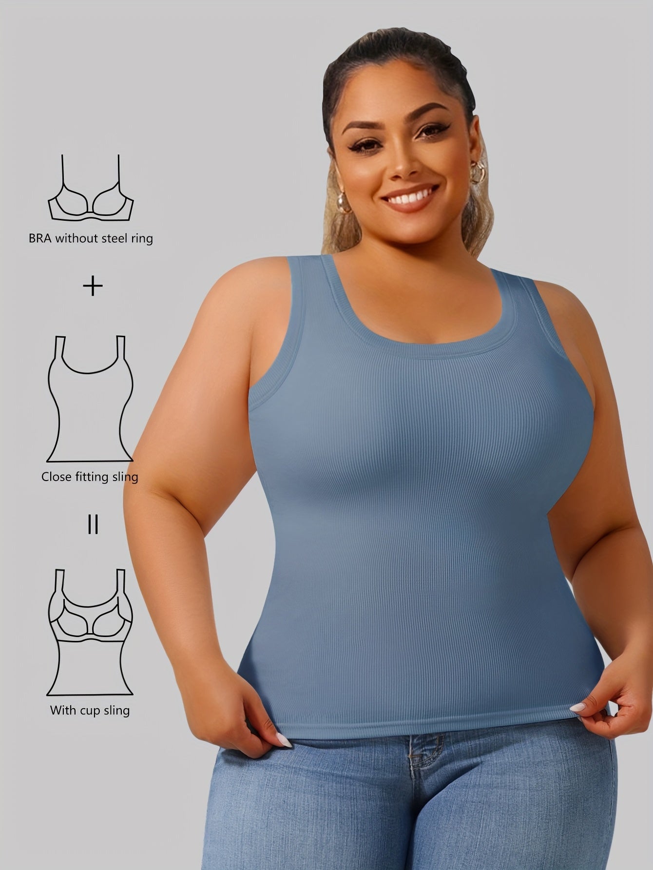 Large U-Shape Vest for Women with Built-In Coaster Ribbed Bottoming Casual Sleeveless Knit Top