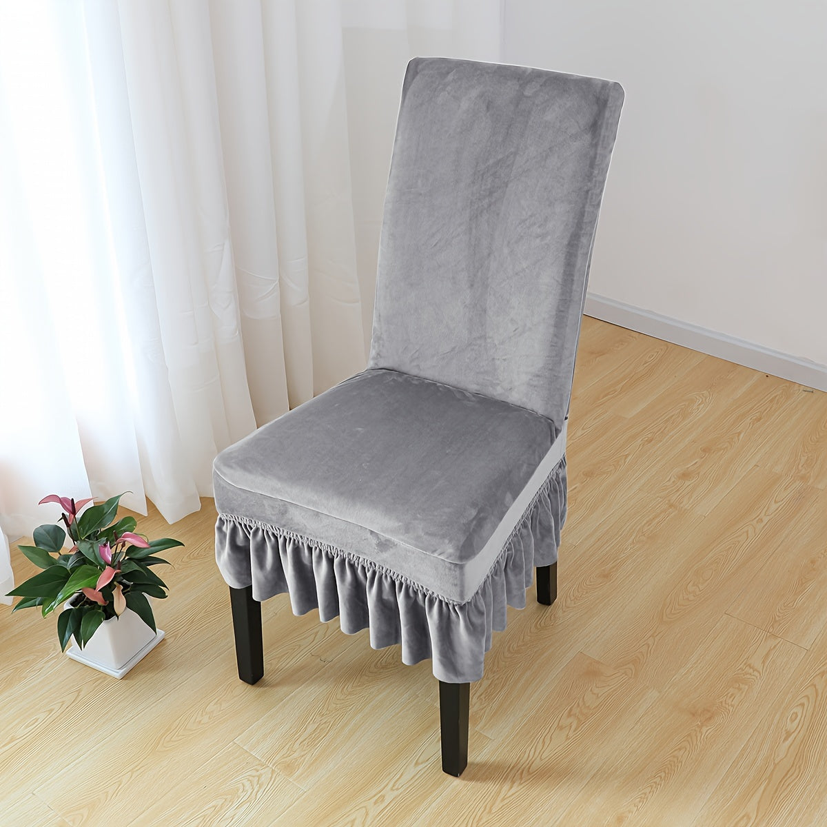 Velvet Chair Cover with Skirt for Home Decor and Furniture Protection