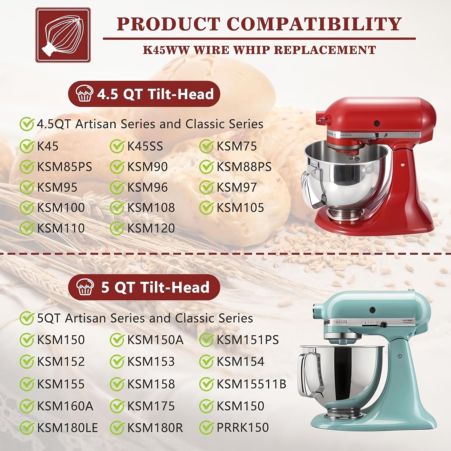 Egg Beater Replacement Part for KitchenAid 4.5-5QT Tilt-Head and Lift Bowl Mixers