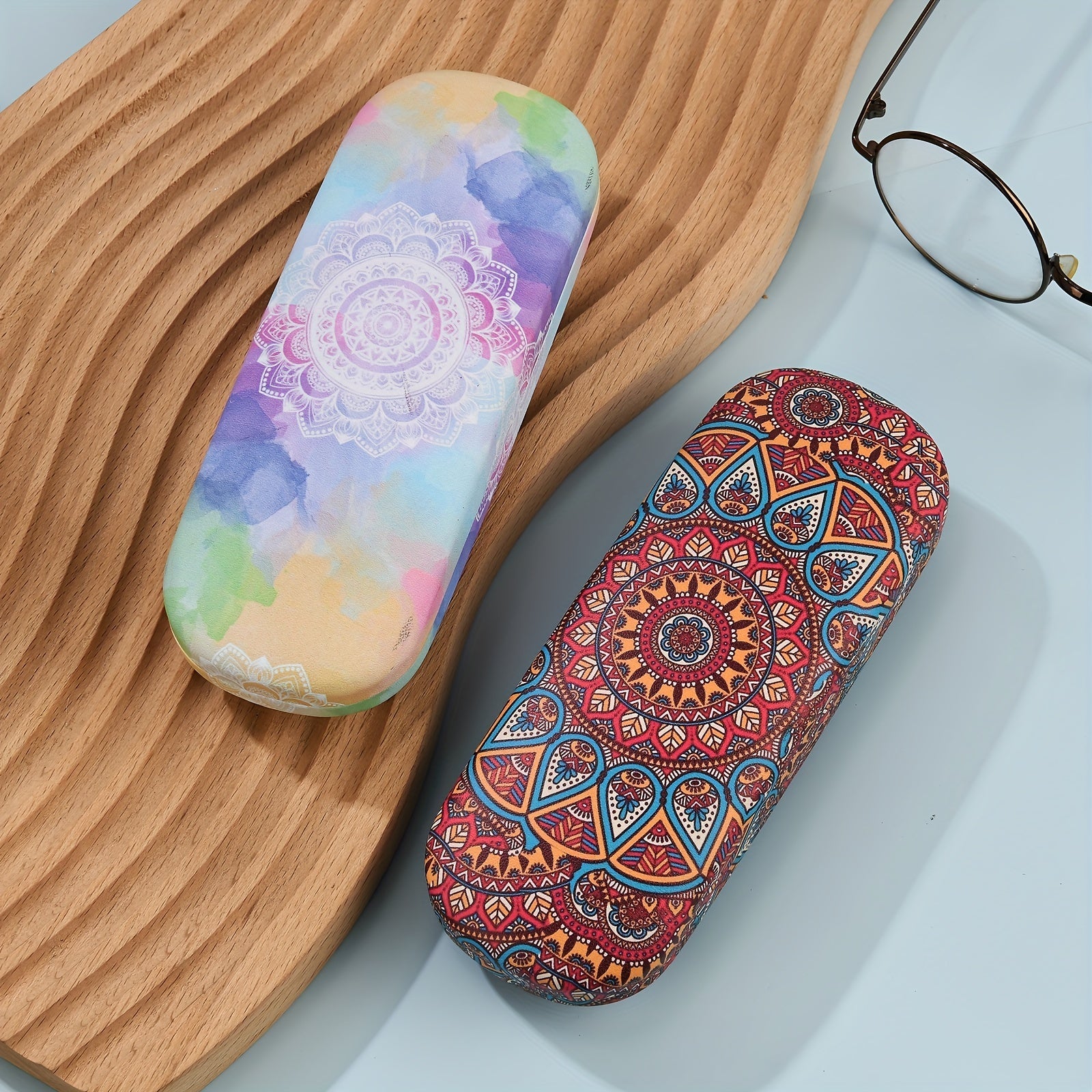 Caja de almacenamiento para gafas con impresión de matriz mágica colorida, estuche semi-rígido duradero para protección de gafas