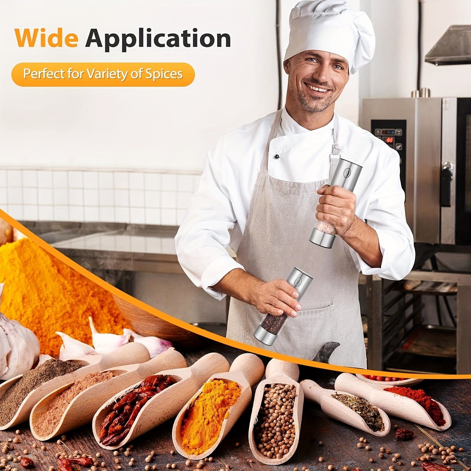 Set of 2 stainless steel electric grinders with LED light USB-C rechargeable battery kitchen grinding tool