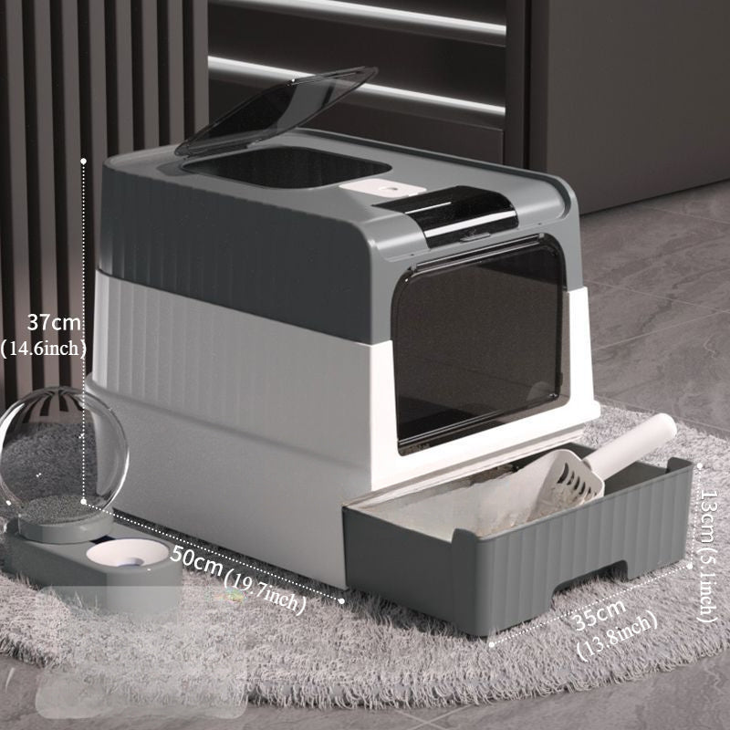 XL Enclosed Cat Litter Box with Drawer Odor-Resistant Easy to Clean Rectangular Polypropylene