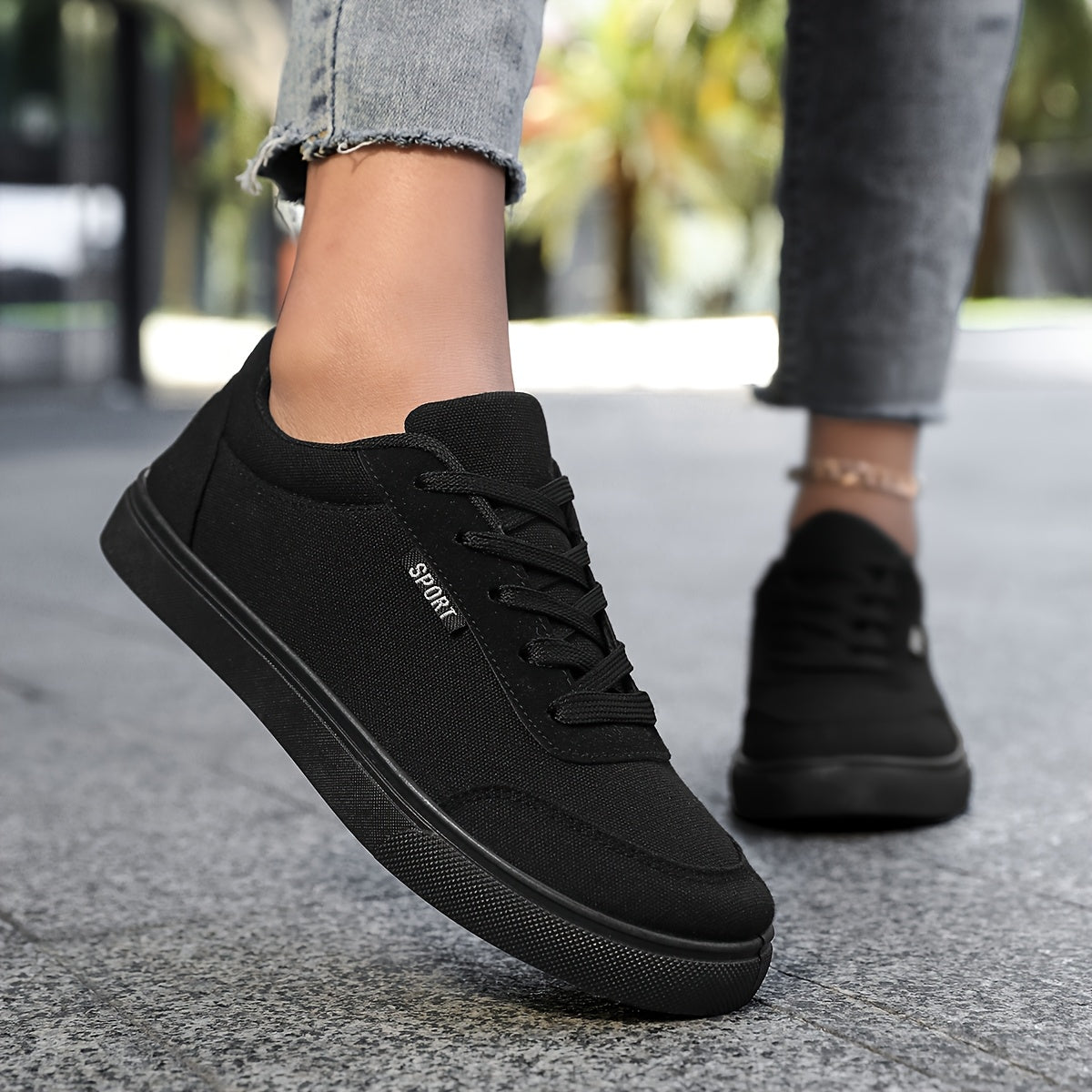 Women's Lightweight Breathable Black Skate Sneakers Casual Comfort Wide Sizes