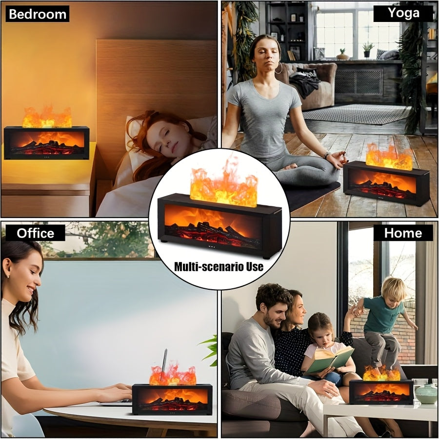 Sleek Black Fireplace Flame Air Diffuser Humidifier with 7 Color Options