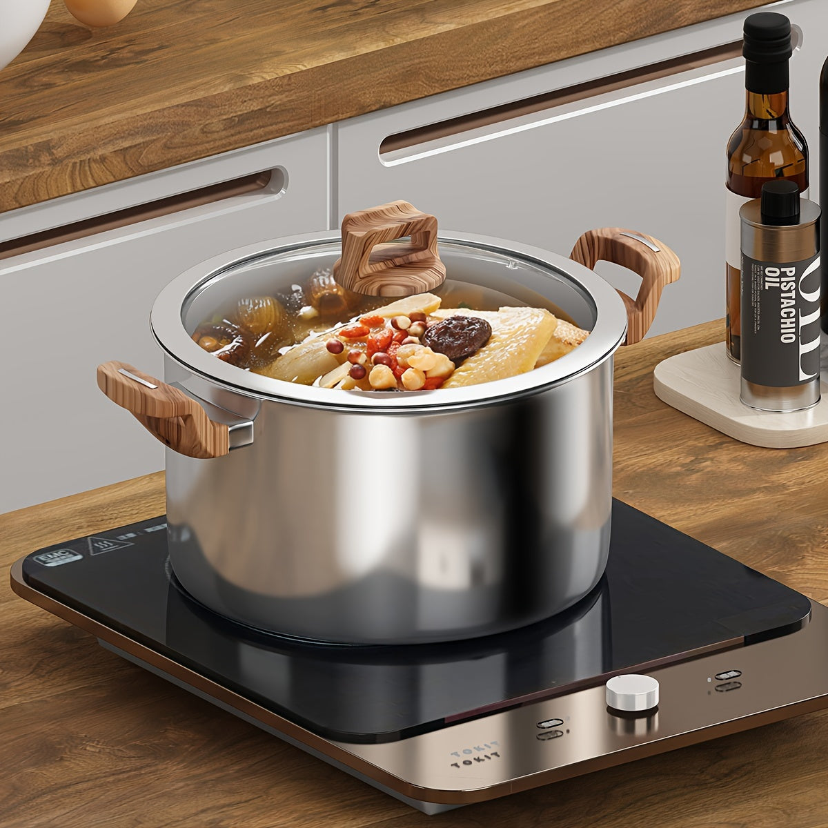 Five-Layer Steel Soup Pot with Steamer Non-Stick Induction Compatible 316 Stainless Steel