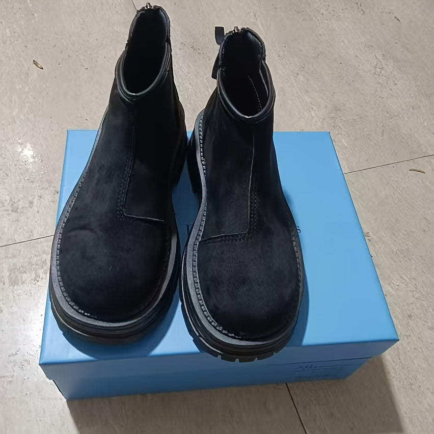 Женские винтажные ботильоны с текстильным верхом, круглым носком, низким платформенным каблуком, резиновой подошвой, застежкой на молнии, ручной стиркой - стильные и универсальные.