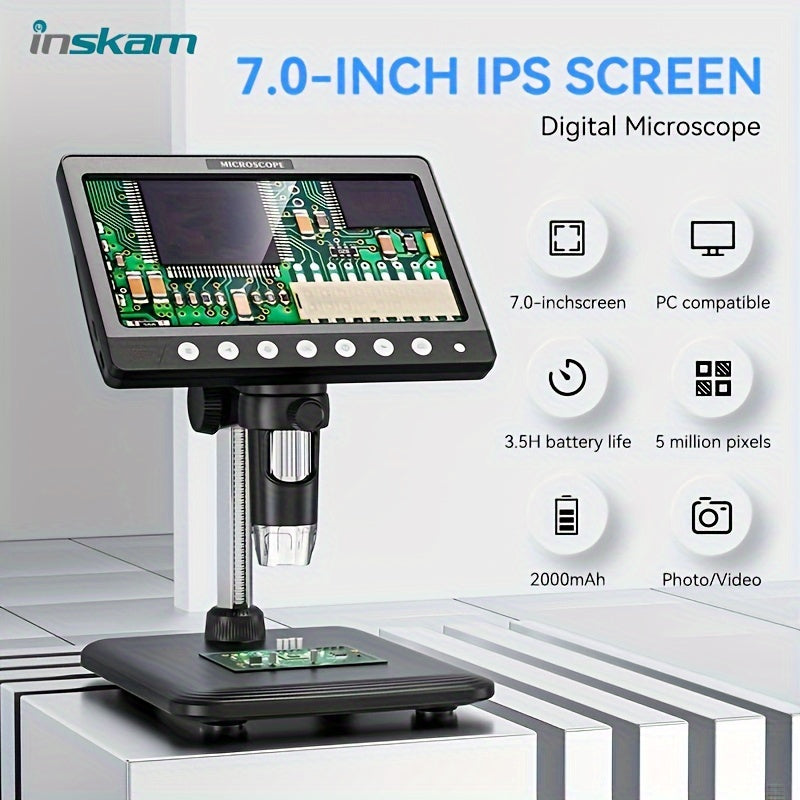 Digital Microscope 1200X 17.78cm/10.92cm with 8 LED Illumination for Biological Research Coin Appraisal and Education