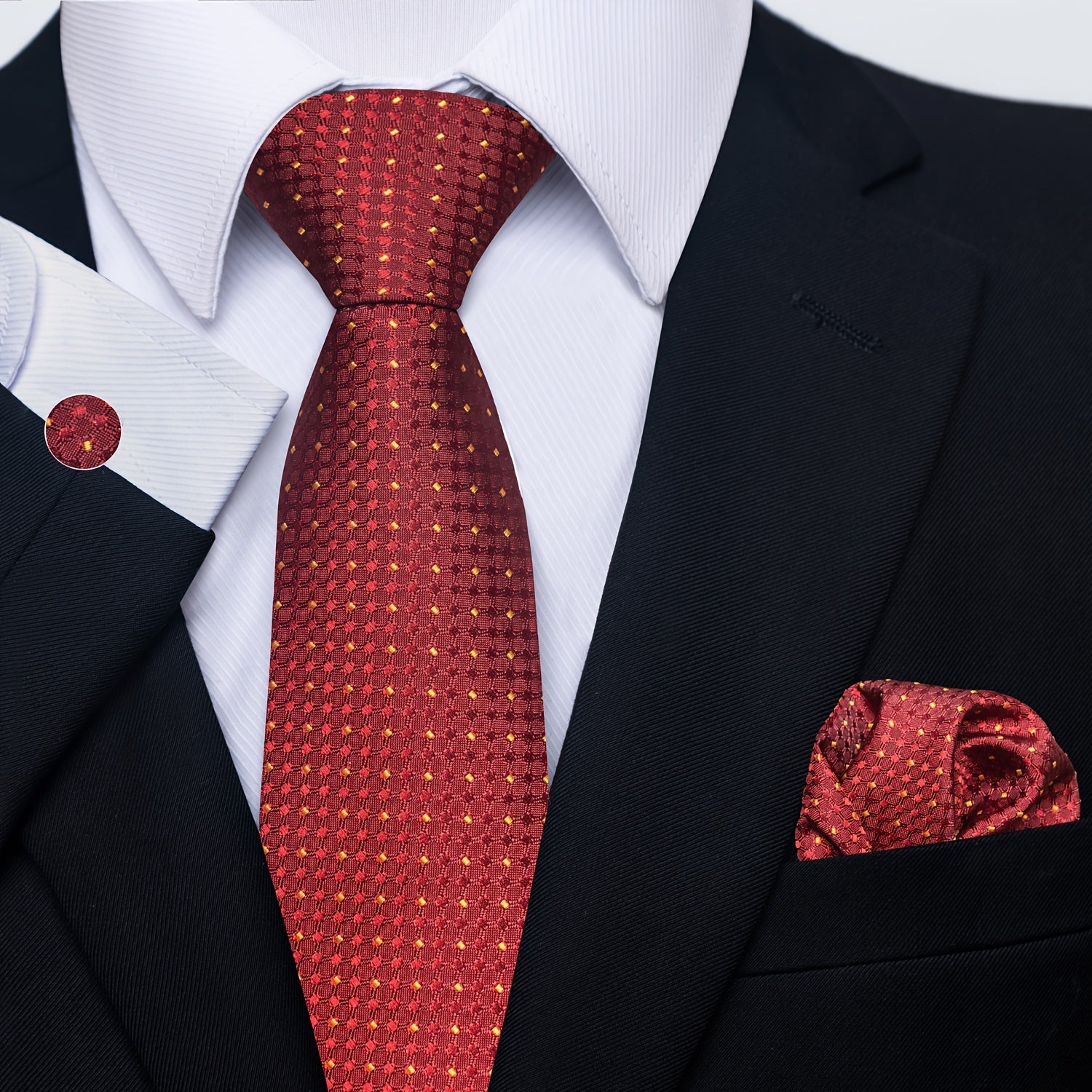 Erkaklar uchun ko‘k polka nuqtali galstuk to‘plami, cho‘ntak sharlari va manjetkalar bilan, to‘ylar va partiyalar uchun