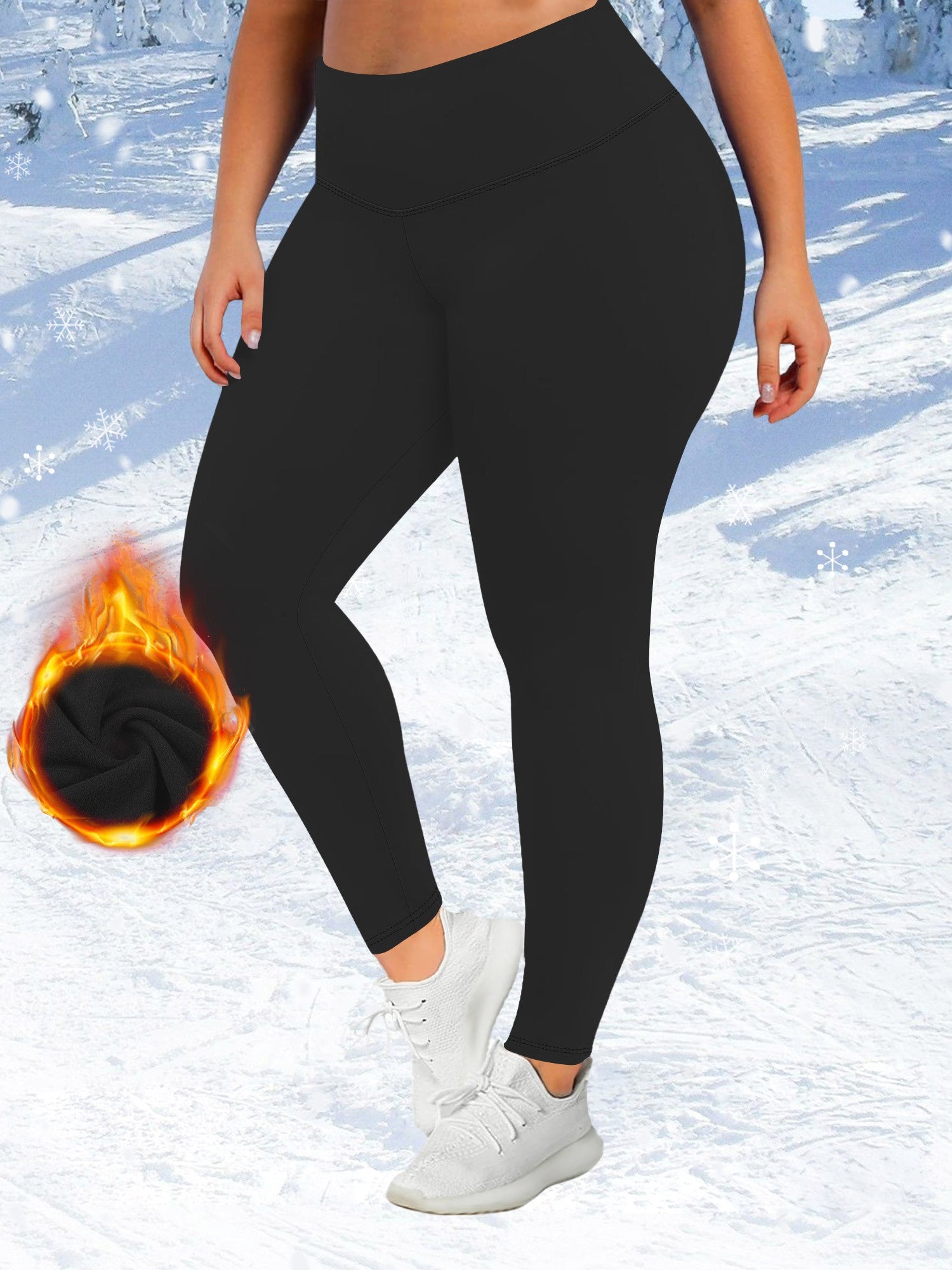 Plus Size High-Waisted Fleece-Lined Leggings for Autumn Winter