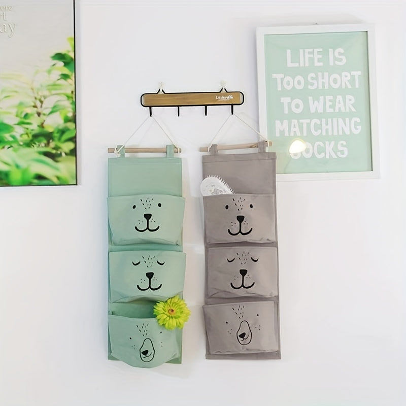 Cartoon Bear Wall Organizer with Plastic Over-the-Door Pockets for Bedroom Bathroom Kitchen