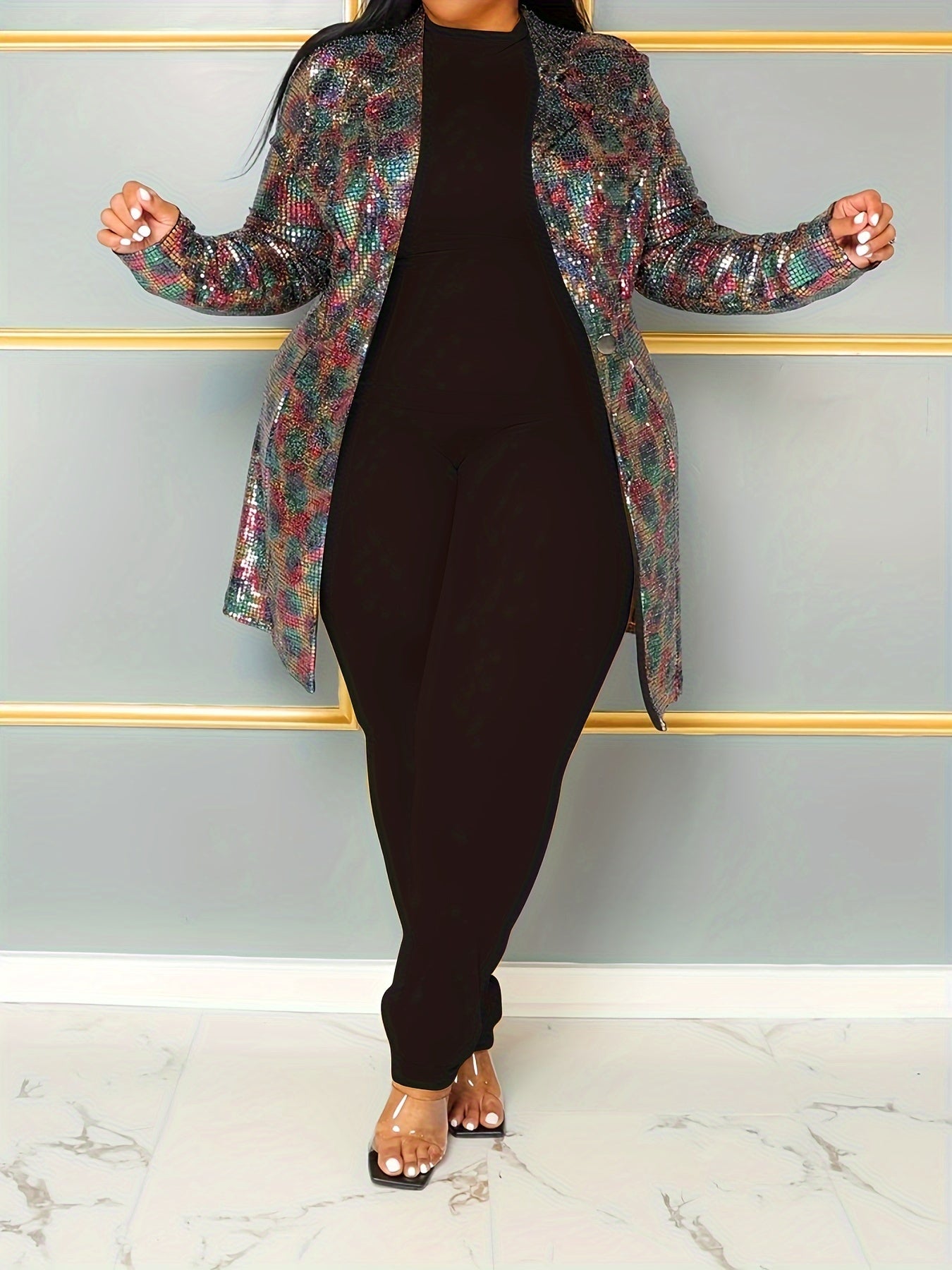 Plus Size Women's Casual Long Sleeve Skinny Jumpsuit in Solid Colors