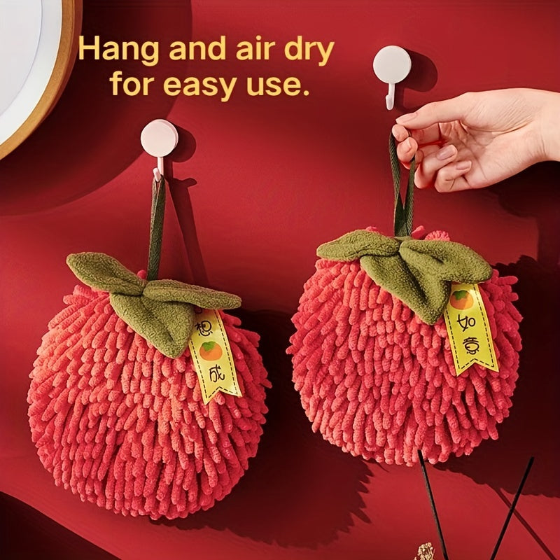 Persimmon-Shaped Chenille Towel Ultra-Soft Absorbent 3500gsm Decorative Green Ribbon Gold Coin