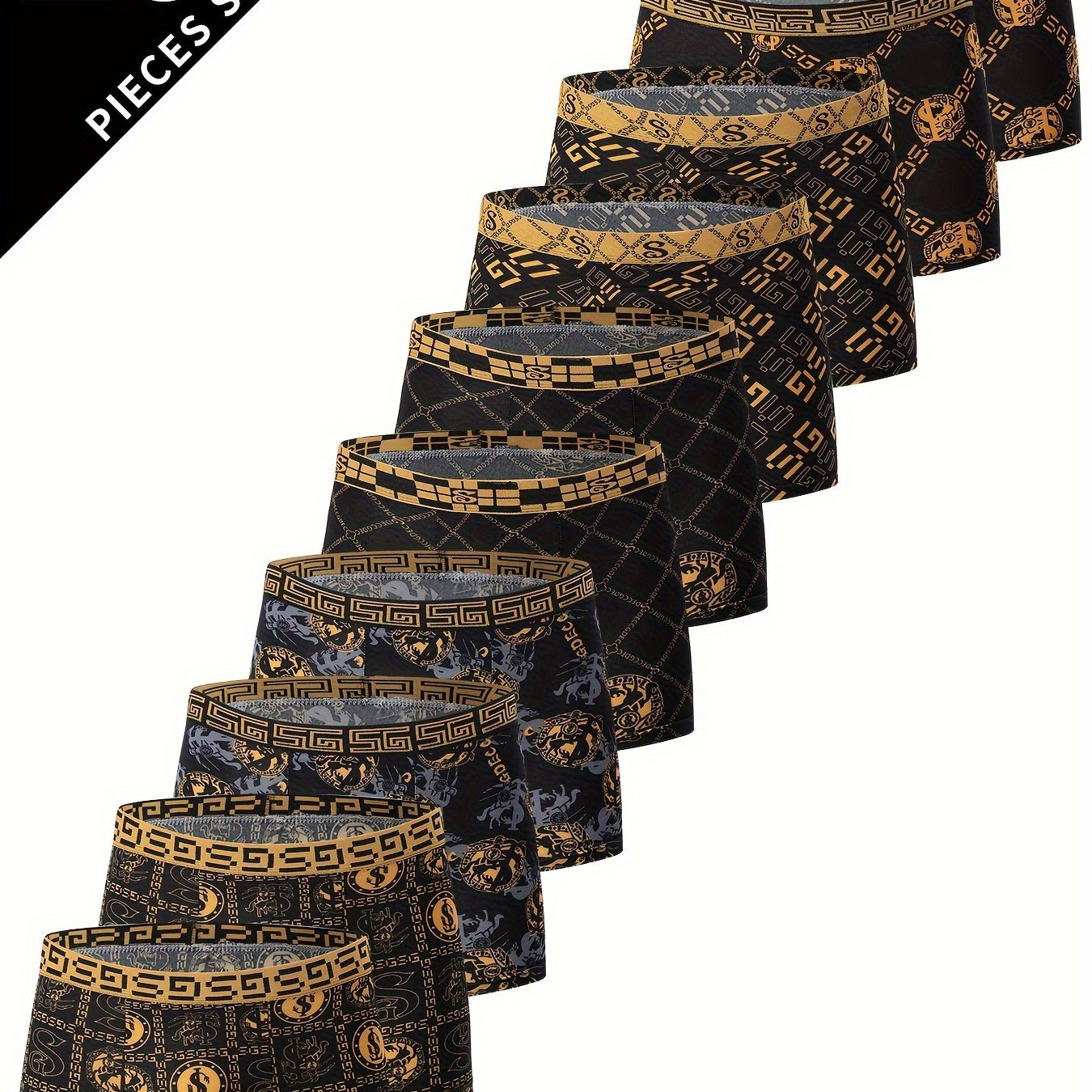 Men's Boxer Briefs Pack of 10 Breathable Polyester Stretch with Print