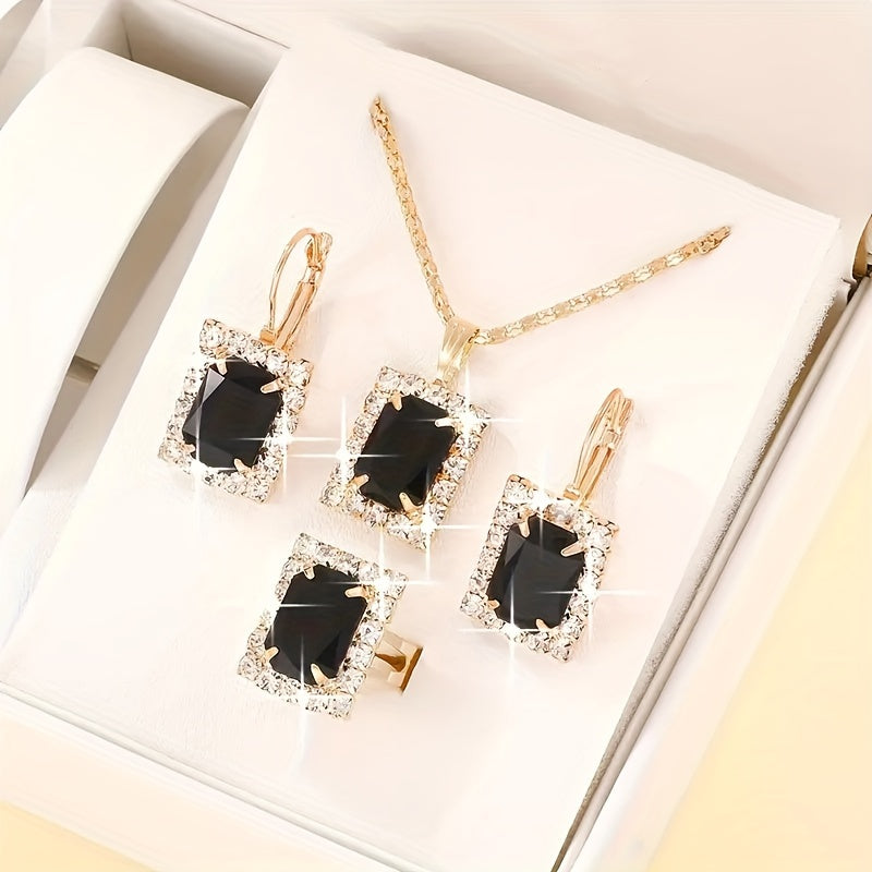 Women’s Jewelry Set Stainless Steel Synthetic May Birthstone Square 4-Piece Gift