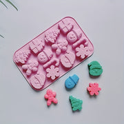 Silicone Christmas Mold 14 Cavities Snowflake Santa Tree for Ice Candy Chocolate