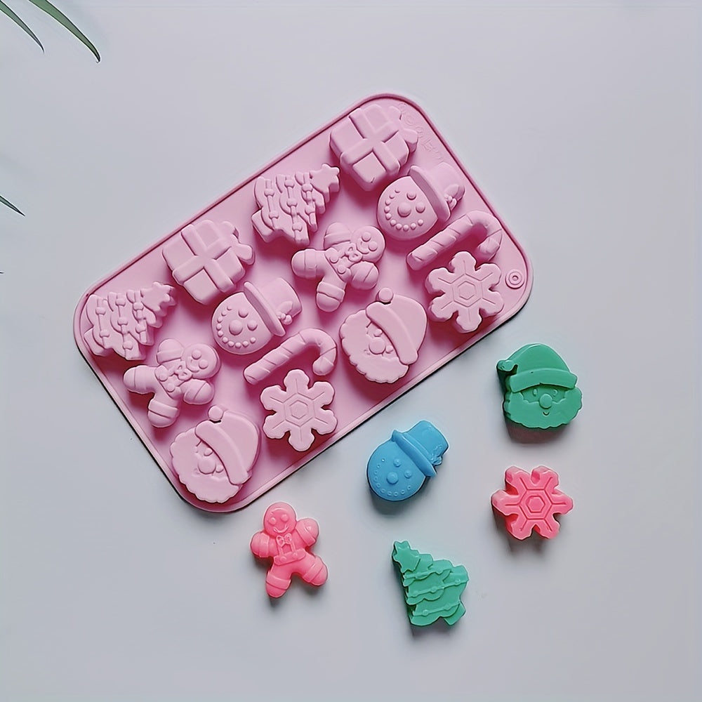 Silicone Christmas Mold 14 Cavities Snowflake Santa Tree for Ice Candy Chocolate