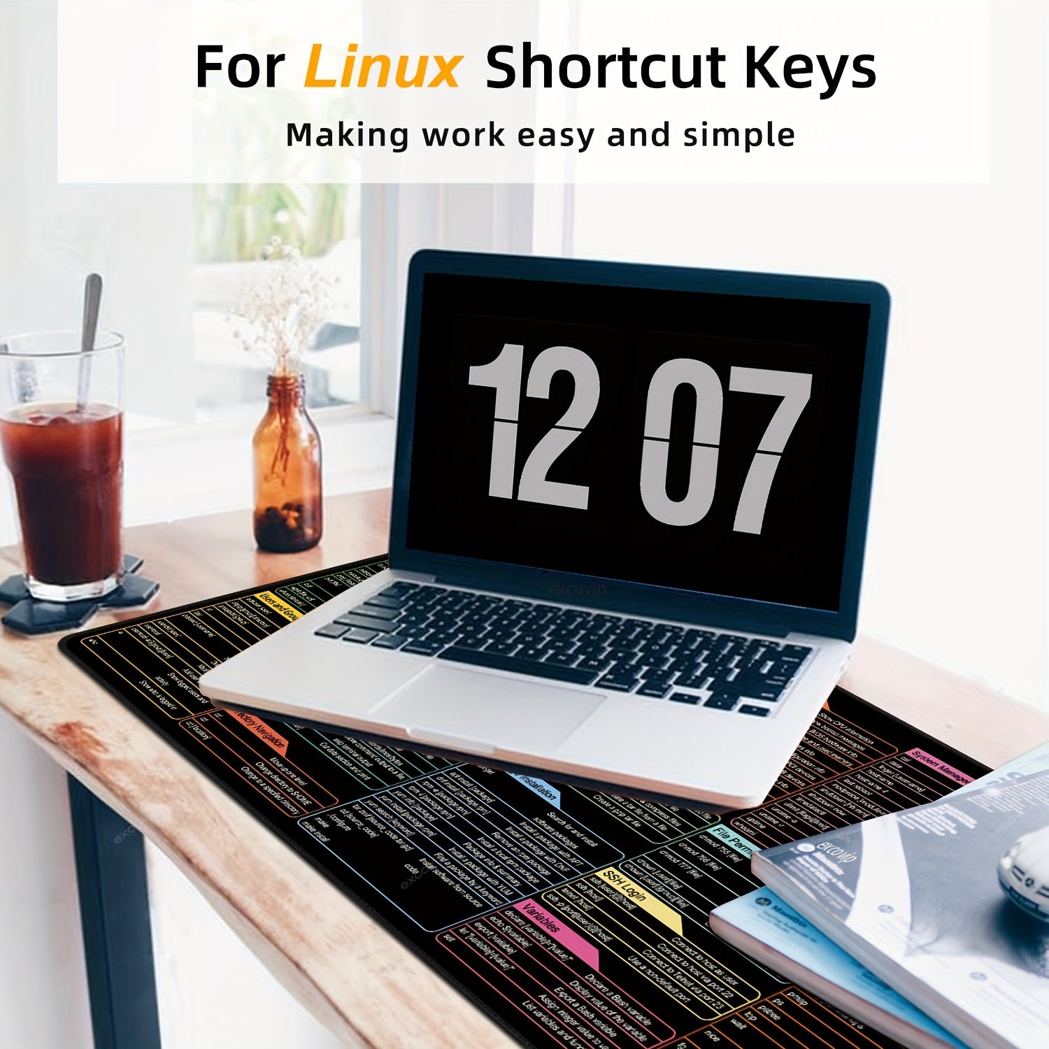1 dona EXCOVIP Linux Qisqa Klaviatura Sichqoncha Padi - Katta 80.01x29.97sm Sirpanmaydigan Gumka Stol Mat, Yuvilishi Mumkin, Oson O'rganish Uchun Rangli Kodlangan, Dasturchilar va O'yinchilar Uchun Ideal.
