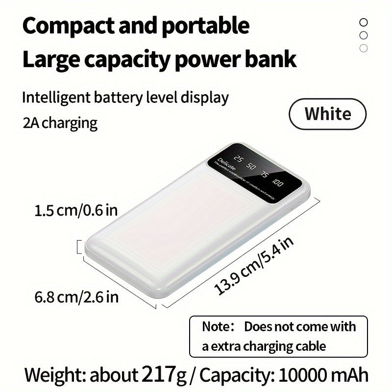 Портативный аккумулятор емкостью 20000mAh/10000mAh с LED-дисплеем, легкий и компактный. Совместим с устройствами iPhone/Android. Идеален для экстренных ситуаций.