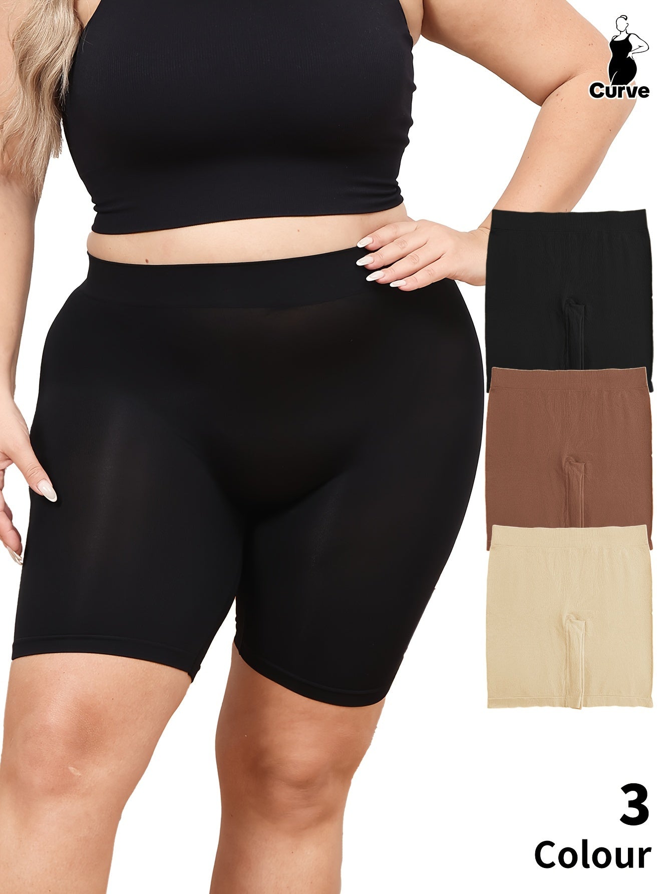Women's Seamless High-Waisted Tummy Control Shorts 3 Pack Black Brown Beige