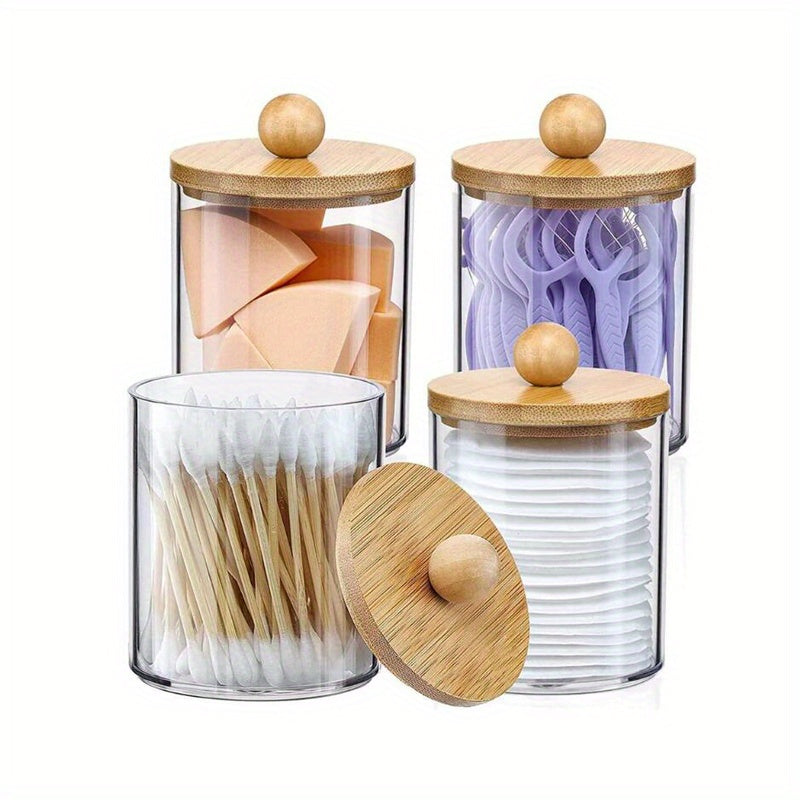 Clear Plastic Cosmetic Organizer with Bamboo Lid for Qtips Makeup Storage