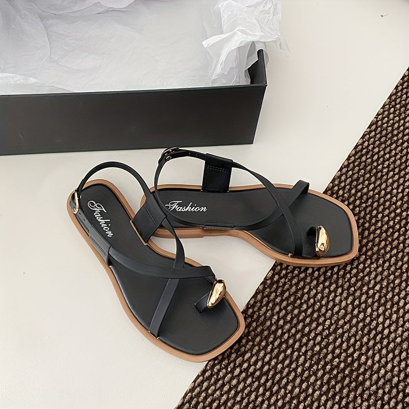 Women Roman Sandals PVC Strappy Summer Shoes Adjustable Ankle Strap