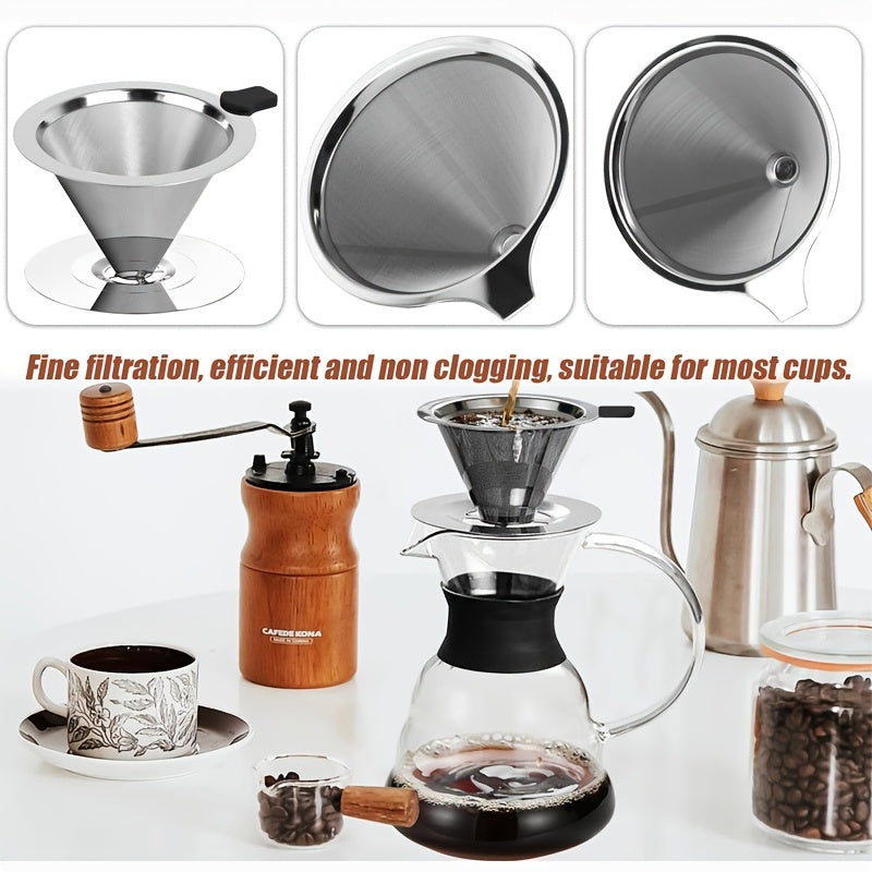 Stainless Steel Coffee Dripper with Base Reusable Portable Mesh Strainer Brewer