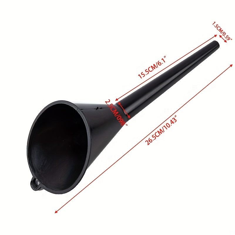 Black Plastic Oil Funnel with Long Neck and Hanging Hook for Automotive Use