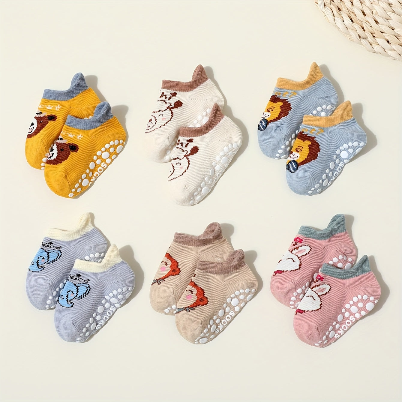 Kids' Non-Slip Floor Socks 6/12 Pairs for Toddlers Animal Dot Pattern Multiple Colors