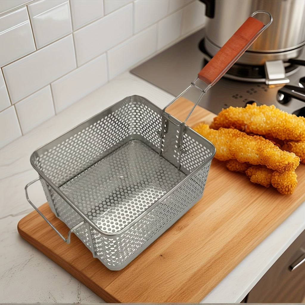 Qattiq po'latdan yasalgan qozoncha, tutqich bilan, havo qovurish va chuqur qovurish uchun