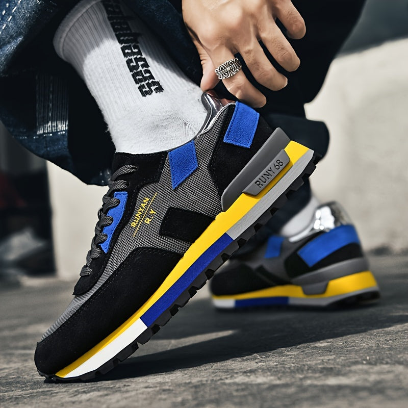 Men's Casual Mesh Sneakers with Breathable Upper, Durable Sole, Low Top in Black Blue Yellow