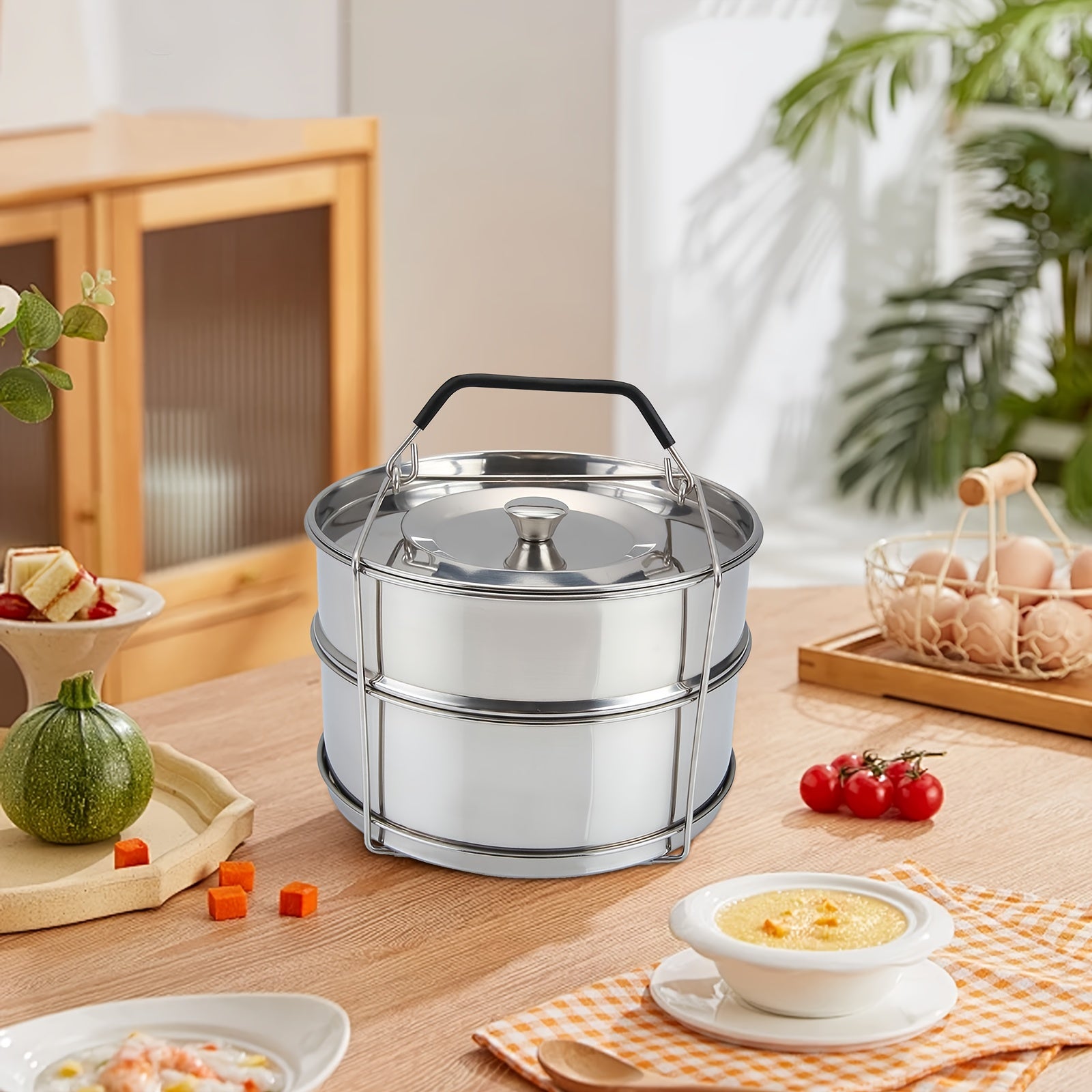 Прочный пароварка из нержавеющей стали с большой емкостью и прозрачной крышкой для приготовления